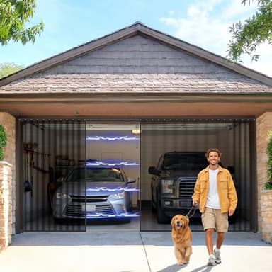 Beeveer Sliding Garage Door Screen 2 Car with Track Closure 16 x 7 ft Magnetic Closure Heavy Duty Weighted Bottom Privacy Door Curtain Keep Annoying Animals Out Easy Assembly for Summer Garage