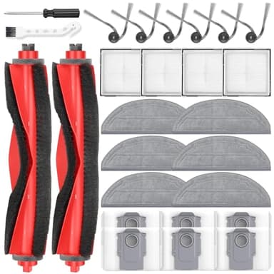 26 Pack Replacement Accessories for Roborock Q10 S5/Q10 S5+/Q10 X5/Q10 X5+ Robot Vacuum Cleaner, 2 Main Brushes 6 Side Brushes 4 HEPA Filters 6 Mop Pads 6 Dust Bags 1 Cleaning Brush 1 Screwdriver