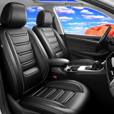 FiveFox Fit RAV4 Car Seat Covers for Select Toyota RAV 4 2013-2026 /RAV4 Hybrid - Premium Full Coverage Leather, Airbag Compatible, Waterproof & All Weather Seat Cushion Protector, Full Set, Black