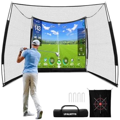 LPALNTYS Golf Simulators for Home,11 * 8FT Golf Net with Simulator Impact Screen and Target Cloth, Portable Heavy Duty Golf Hitting Net for Outdoor Indoor with 1,500 Actual Impact Tests