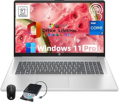 HP 17 inch Touchscreen Laptop Computer Business, MS Office, 17.3" HD+ Display, Intel 10-Core i7-150U(up to 5.4 GHz), Backlit Keyboard, Wi-Fi 6, Windows 11 Pro(16GB RAM|1 TB SSD)