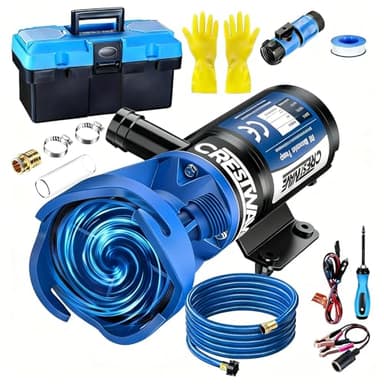 CrestWave RV Macerator Pump - Fast 4-Minute Emptying for RV & Boat Tanks | 12GPM, 10FT Lift | 12V 144W Copper Motor, SK5 Blades, Full Protection Kit | Hose Included
