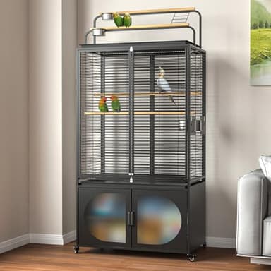 GDLF 72-Inch Bird Cage with Play Top, Parakeet Cage with Rolling Storage Cabinet Extra Large with Cover for Parrot, Cockatiel, Budgie, Parrotlet, Green Cheek Conure