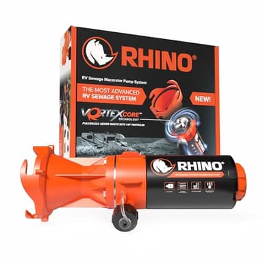 Camco Rhino Camper/RV Sewage Macerator Pump Kit - Features Run Dry Protection and High Temp Protection - Compatible w/4”, 3.5” & 3” Sewer Outlets - Designed w/Self-Priming 12 Volt DC Motor (39040)