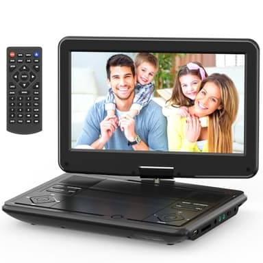12.5" Portable DVD Player with 10.5" Swivel Screen, 5-Hours Rechargeable Battery,Car DVD Player,Support CD/DVD/SD Card/USB,Regions Free,Dual Speakers, Black