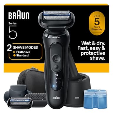 Braun Electric Razor for Men Series 5, Electric Shaver, Precision Trimmer, Extra Shaver Head, 4-in-1 Clean & Charge Center, S5 5165ps