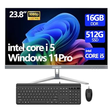 HVLANYN 23.8-Inch Fhd All-in-One Desktop Compute,Core i5, 16GB DDR RAM,512GB PCIe SSD,1920x1080 FHD Display, WiFi, Bluetooth,Mouse and Keyboard Include,with 1-Year Warrant