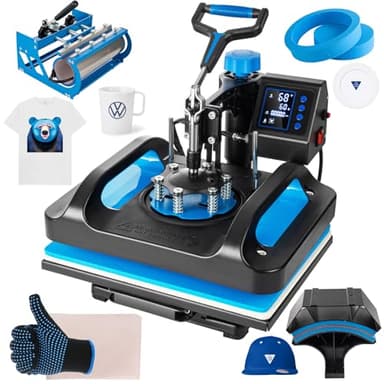 Topdeep Pro Heat Press 15x12 Inch, 5 in 1 Heat Press Machine with 30 OZ Tumbler Press, Swing Away T Shirt Pressing Machine, Combo Tumbler Heat Press Machine Sublimation for T-Shirt Tumblers Hat Cap
