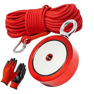 2000 lbs Double Sided Fishing Magnet Kit, Heavy Duty Fishing Kit with 100ft Rope and Carabiner, Super Strong River and Lake Magnet, Great Gift, Outdoor Adventurers Gift
