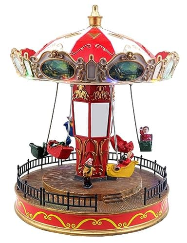 Musical Christmas Carousel - Animated Pre-lit Musical Carnival Snow Village - Perfect Addition to Your Christmas Indoor Decorations & Christmas Village Displays