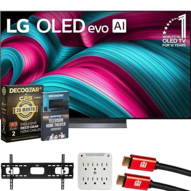 LG OLED65C5PUA 65" C5 OLED evo 4K UHD webOS TV 2025 Bundle with CPS Exclusive 26 Month Protection, 2X HDMI Cable, Wall Mount, Surge Adapter & Deco Gear Complete Home Theater Beginner's Guidebook