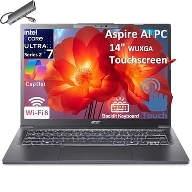 acer 2026 Aspire AI Laptop for Business & Creators | Intel Core Ultra 7 258V, 32GB RAM, 1TB SSD, 14" FHD Touchscreen, Backlit KB, USB-C HUB, Lifetime Office 365, Long Battery Life, Windows 11 H, Gray