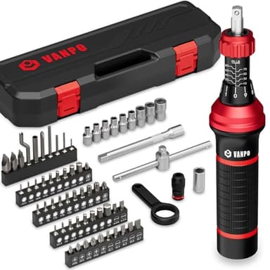 VANPO Torque Screwdriver Set, 64 Pieces 10–80 in-lb 1/4" Inch Pound Torque Wrench Screwdriver Kit with T-Bar & S2 Bits – Precision Tool for Optics, Electronics, Smart Locks & DIY Repair