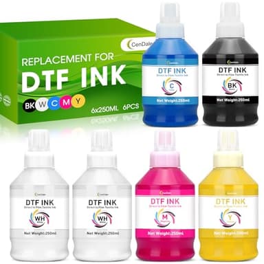 CenDale Upgraded Auto Fill DTF Ink - 1500ML DTF Transfer Ink for DTF Film, Refill Ink for Epson ET-8550 ET-8500 Printers, Heat Transfer Printing Ink Set 250ml x 6 Wh, CMYK (Anti-UV/ICC-Free)