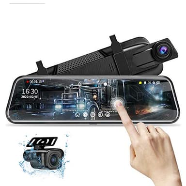 10'' Mirror Dash Cam Night Vision 1080P FHD Full Touch Screen Front and Rear View Backup Camera for Cars Loop Recording Streaming Media 170°Wide Angle Parking Assistance