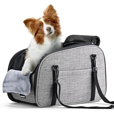 Petzauber Dog Car Seat for Small Dog - Center Console Dog Car Seat with Double Protection Safety Belt and Non-Slip Bottom, Portable Pet Booster Seat with Washable Cushion & Storage Pocket, Grey