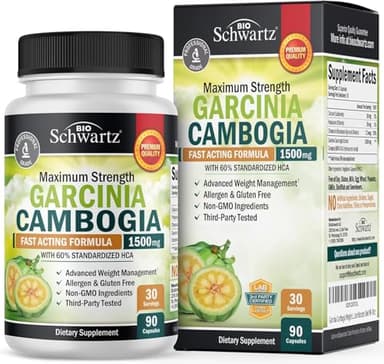 Garcinia Cambogia Weight Loss Pills - 1500mg HCA Pure Extract - Fast Acting Appetite Suppressant - Fat Burner for Women and Men to Help Lose Weight - Carb Blocker Metabolism Diet Pill - 90 Capsules
