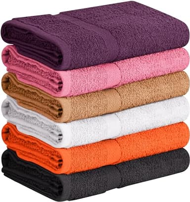 Towel and Linen Mart 100% Cotton 6 Pack Bath Towel Set, Quick Dry, Super Absorbent, Light Weight, Soft, (27 x 54 Pack of 6) (27 x 54 6 Pack, Plum, Pink, Beige, Grey, White, Peach)