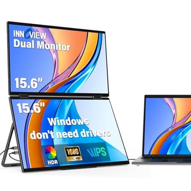 InnoView Portable Dual Monitor 15.6" 1920x1080 Dual Stacked Foldable Monitor | 315° Screen Adjustment | USB-C/HDMI Second Monitor for Laptop, Mac, Windows