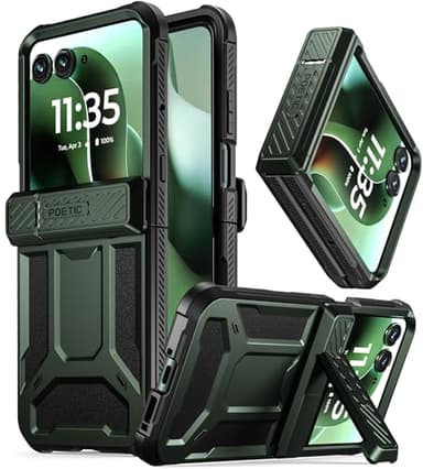 Poetic Spartan Case for Motorola Moto Razr Ultra 2025,[Kickstand][Hinge Protection][20FT Mil-Grade Drop Tested], Full-Body Rugged Shockproof Protective Cover with Kickstand, Metallic Green