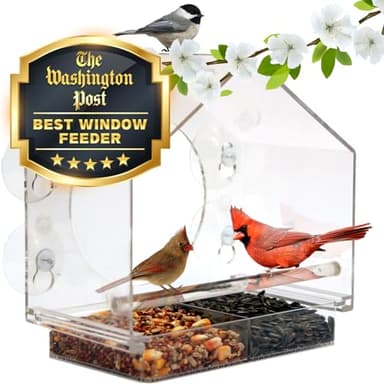 Nature Anywhere Window Bird Feeder - Weather Proof Transparent Acrylic Bird Feeders for Outdoors - Enhanced Suction Grip, Bird Watching for Cats, Easy-to-Clean, Outdoor Birdhouse Feeder (1 Unit)