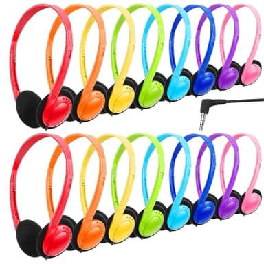 Wensdo Kids Headphones Bulk 16 Pack for School Classroom Students, Multi Color Wholesale Children On Ear Headset for Libraries, Computer Lab, Testing Centers (HY103, 16 Mixed)