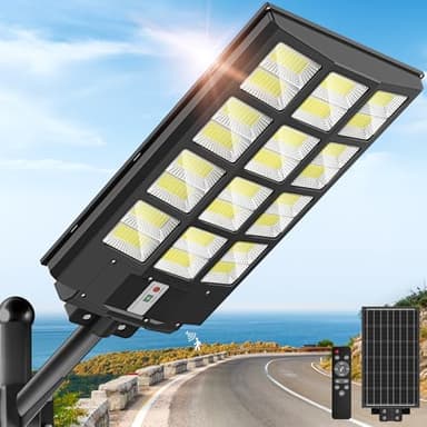 OKPRO 8000W Solar Street Light Outdoor, IP66 Waterproof Solar Lights Outdoor with Motion Sensor & Remote, Dusk to Dawn Commercial Security Lighting for Parking Lot, Yard, Farm, Driveway