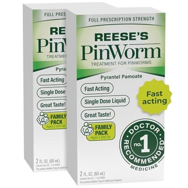 REESE'S PINWORM Medicine Liquid for Entire Family, Full Prescription Strength, 2 Oz, Pack of 2, #1 Doctor Recommended Single Dose Pyrantel Pamoate Dewormer for Adults & Kids Ages 2+, Banana Flavor