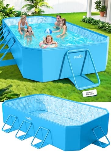 FunBy Large Foldable Pool, Foldable Swimming Pool, Large Foldable Pool for Adults, Non-inflatable Pool,Oversize Thickened Collapsible Pool, Kids pool for Backyard,Mosaic Design 108"x68"x20"-Light Blue