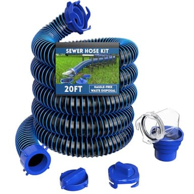 DUMPMAN RV Sewer Hose 20 Ft, Sewer Hose for RV Camper, RV Sewer Hose Kit with Swivel Fitting - Includes 90 Degree Clear View Sewer Adapter, and 2 Storage Caps