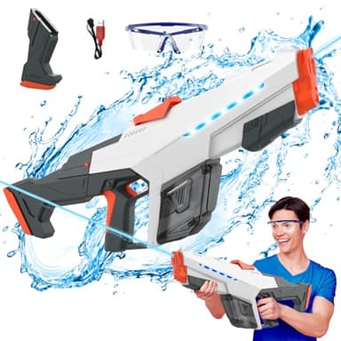 Skirfy Electric Water Gun for Adult Kids, Outdoor Automatic Water Suction Water Squirt Modular Battery, Larger Water Guns Summer Beach Swimming Pool Backyard Lawn Party Games（Grey）
