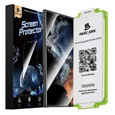MAGIC JOHN 2 Pack for Samsung Galaxy S22 Ultra Screen Protector [Ceramic film] 6.8 inch,[100% Fingerprint ID Compatible] Easy Installation Tray, Shock-Resistant, 3D Curved, Bubble Free, Scratch Proof,