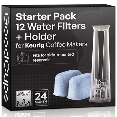 Water Filter Holder and 12 Water Filters for Keurig K-Supreme, K-Slim, K-Express, K-Select, K-Classic, K-Duo Plus, K-Elite, K-Iced, K-Cafe - for Use in All Keurig Brewers with Side-Loaded Reservoir