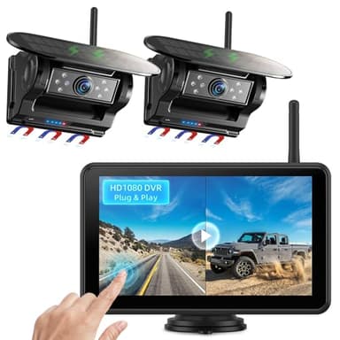 eRapta Dual Magnetic Solar Wireless Backup Cameras: HD1080P 7” Touchscreen Portable with DVR, BSD, 1-Min Install-Free IR Night Vision Hitch Backup Camera for Trailer/Truck/Small RV/Camper/Tractor