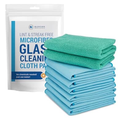 Claro 2 Step Glass Cleaning Cloth 8-Pack – Green Wet & Blue Dry Microfiber Towels Cleaning for Windows, Mirrors & Glass - Streak and Lint Free Cloth for Home, TV, Shower - Machine Washable