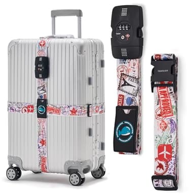 Travelkin Luggage Straps TSA Approved - Adjustable Cross Suitcase Straps with TSA Lock, Reinforced Buckle, Unique Pattern - Secure Heavy Duty Luggage Straps for Travel (Journey)