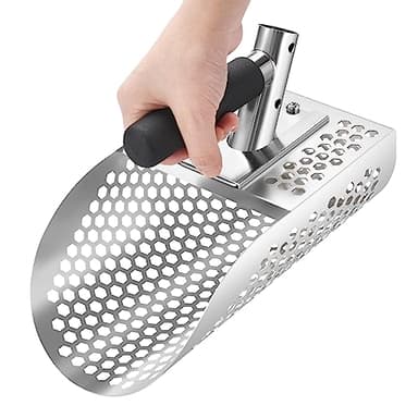 GADFISH Sand Scoop for Metal Detecting, Heavy Duty Metal Detector Beach Finds Scoop, Stainless Steel Metal Detecting Tool Digging Shovel Fast Sifting Stainless Steel Shovel