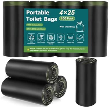 100 Portable Toilet Bags, Biodegradable with Drawstring & Lemon Scent, for 5-8 Gallon Bucket Seat for Outdoor Camping Car Travel