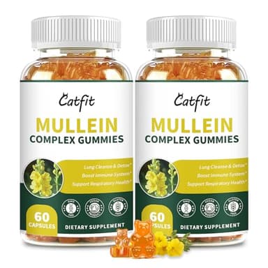 Catfit (120 pcs) Mullein Gummies for Lungs Detox &Lymphatic Drainage,Mullein Leaf Extract,Quercetin&Elderberry for Respiratory & Immune Support,Vegan, Pineapple Flavor, (2 Pack)