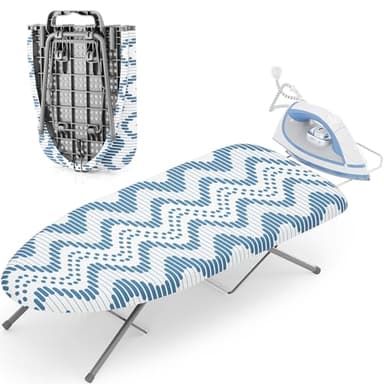 KINGBOARD Tabletop Ironing Board, Small Ironing Boards with Iron Rest, Folding Iron Board, Extra Thick Cover, Portable Tabletop Ironing Board with Non-Slip Feet, 30x12 Blue