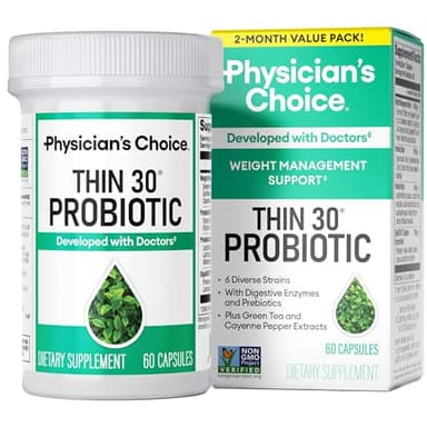 Physician's CHOICE Probiotics for Weight Management & Bloating - 6 Probiotic Strains - Prebiotics - Key ingredient Cayenne - Supports Gut Health - Weight Management for Women & Men - Green Tea - 60 CT