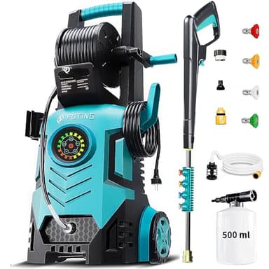 2026new Pressure Washer 5000PSI with Adj-8-Level Touch Screen, 34" Tall Power Washer, 4 Quick Connect Nozzles, Inlet Hose&Filter&500mlFoam Cannon for Cars/Fences/Driveways,Blue