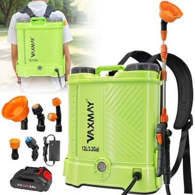 Battery Powered Backpack Sprayer 3.2 Gallon, VAXMAY 80 PSI Electric Garden Sprayer Works with Makita 18V Battery, Weed Lawn Sprayer with Telescopic Wand, 5 Nozzles, 2.0 Ah Battery & Charger Included