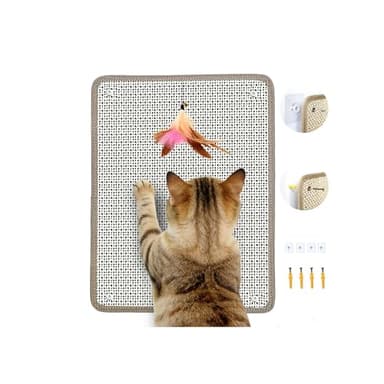 Deapher Cat Nail File Scratcher & Scratching Pad - Natural Sisal Scratch Mat with 80-Grit Aluminum Oxide, Wall/Floor Cat Scratcher That File Nails for Nail Trimming & Furniture Protection