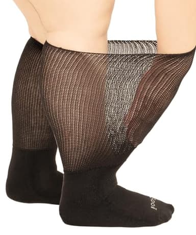 Gooi Extra Wide Socks for Swollen Feet Soft Stretch to 30" Seniors Diabetics Men Women 10-13 13-15 Non Binding Loose Fit Top Edema Lymphedema Neuropathy Bariatric Cover Cast Over The Calf Plus Size