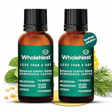 WholeNest Hemorrhoid Treatment Oil | Botanical Blend with Cypress & Frankincense Oils | Soothing Relief from Burning, Itching & Swelling | External Hemorrhoid & Postpartum Care | Pack of 2