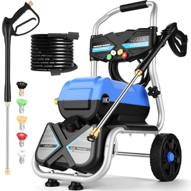 MAX 5000 PSI 4GPM Pressure Cleaner, 33FT Hose 3L Soap Bottle Professional Power Cleaner with 5 QC Nozzles 8" Wheels, Commercial Plug Powered Pressure Cleaner for Home Floor Car Yard, Blue, 27LBS