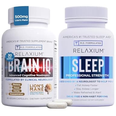 Relaxium Sleep Aid 60 Capsule + BrainIQ Nootropic Brain Supplements 60 Capsule (Family Pack Sleep & Brain Bundle)