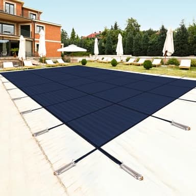 Lynkron Pool Safety Cover for Inground Pools, Heavy-Duty Winter Pool Cover, Rectangle Mesh/Solid Swimming Pool Covers, Triple Stitched for High Strength & UV Protection，Blue