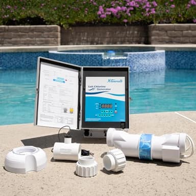 XtremepowerUS Saltwater Pool Chlorine Generator Salt Water Up to 40,000 Gallons Pools Chlorinator Flow Switch 40K Salt Chlorine w/Cleaning Stand